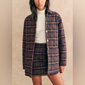 Quilted Sézane Will Jacket in Ivan Burgundy Tartan - NEW